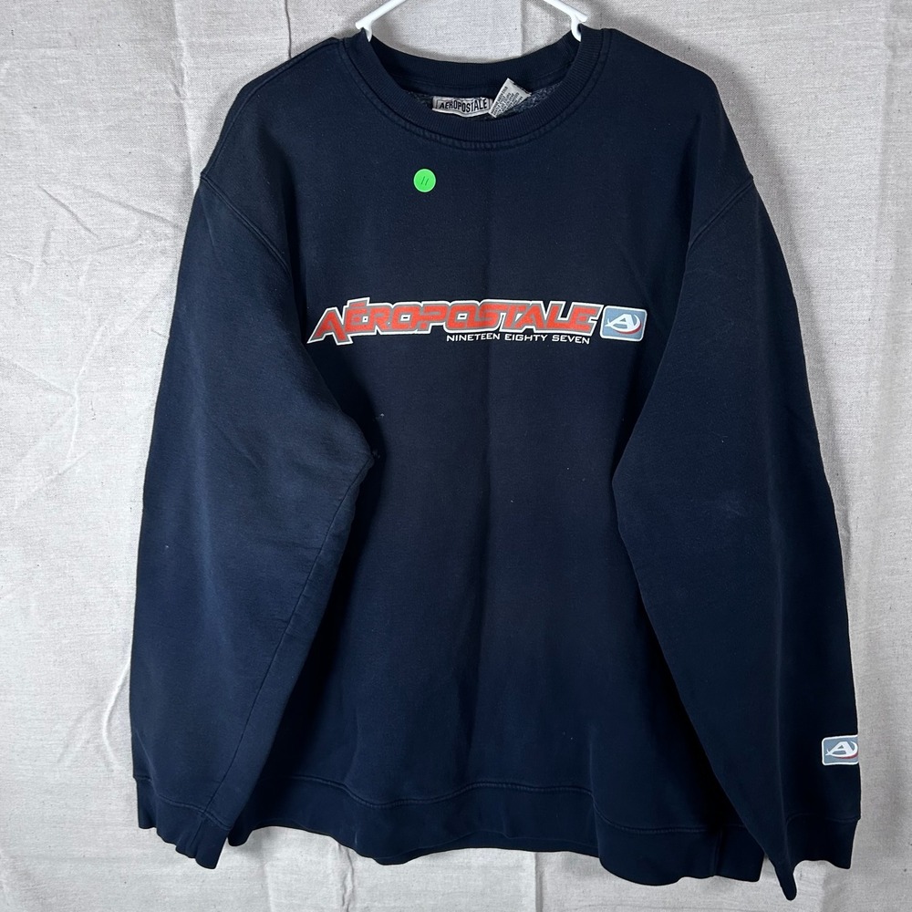 Aeropostale Men XL Navy Blue Graphic Logo Crewneck Sweatshirt Vintage Style 1987